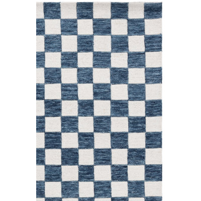 Freemont Blue Ivory Hand-Tufted Checkered Rug