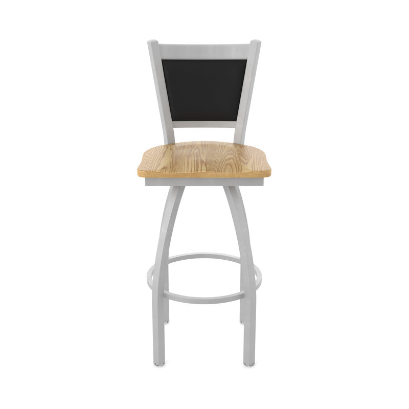 Tabouret pivotant Hadleigh, Tabouret de comptoir (siège d'une hauteur de 25 p, Nickel anodisé, Chêne naturel