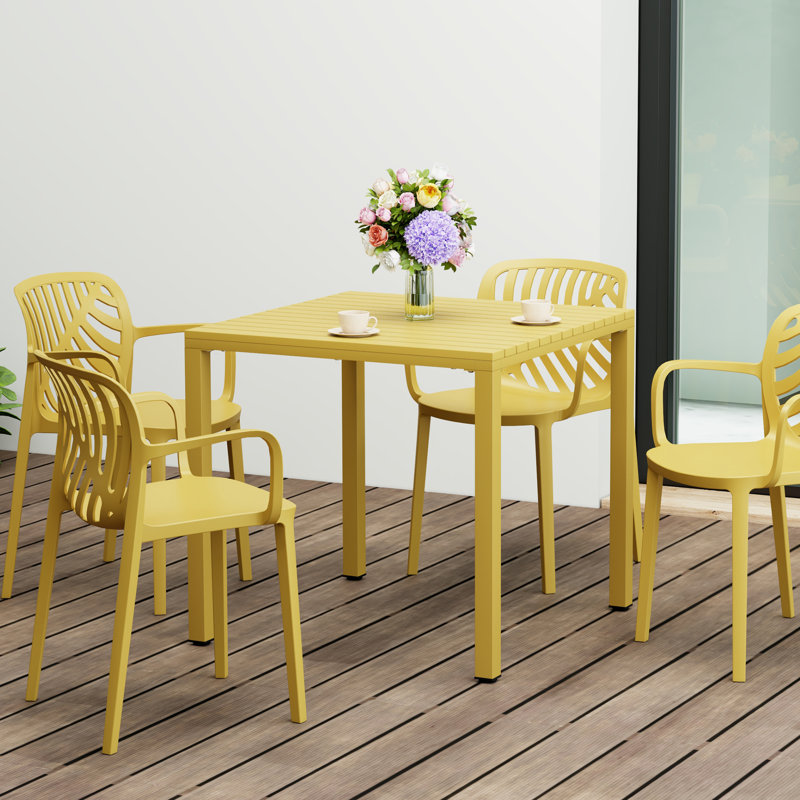 Jackqueline 31.5" Outdoor Square Dining Table With Metal Frame, Yellow