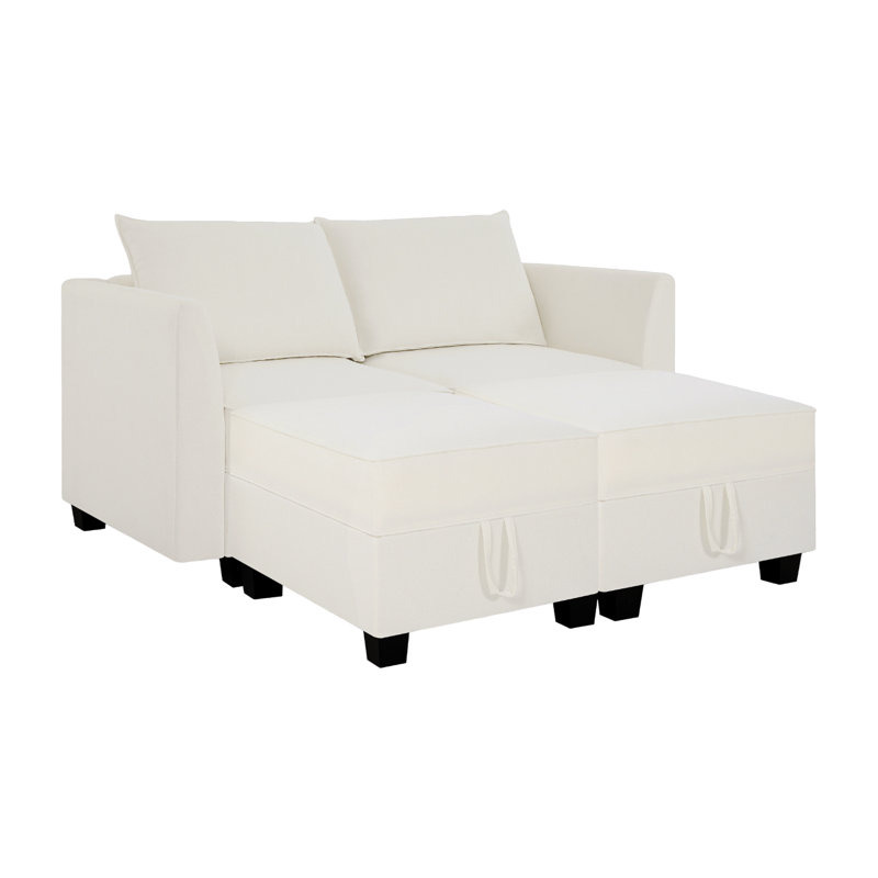 Causeuse modulaire avec canapé-lit double Baharé, Duvet 100 % lin blanc