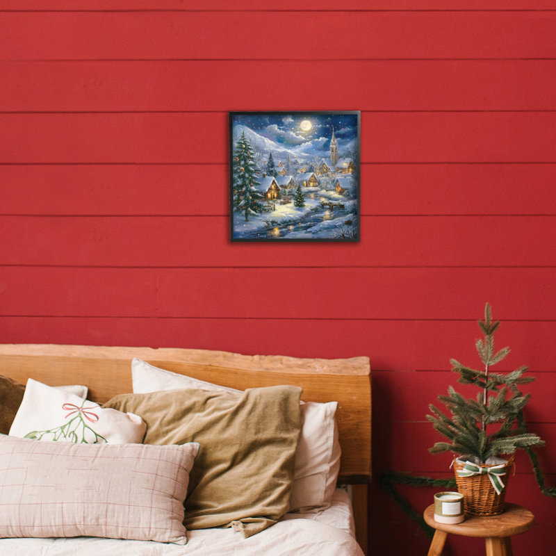 Snow Covered Village Framed Giclee, design by Creative Studio, Midnight Black Framed Giclee, 12" H x 12" W