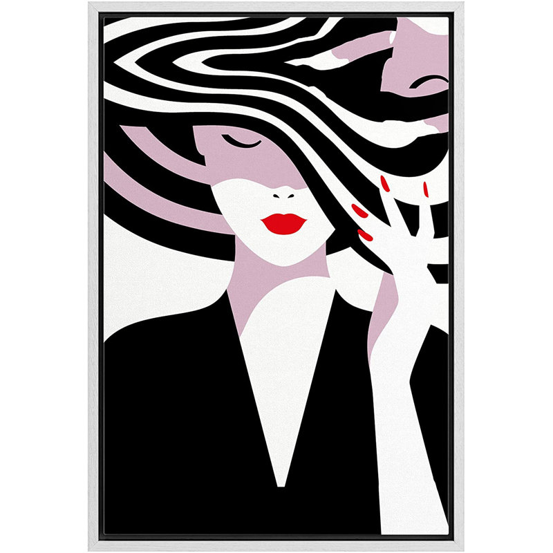 Impression sur toile, encadrée de femme élégante, H 36 po x l 24 po x P 1,5 po, Blanc