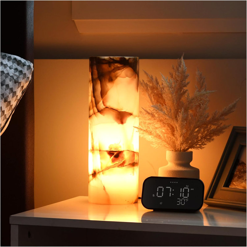 Handcrafted Onyx Marble Table Lamp With Natural Patterns, Warm Amber Glow, Dimmable Cord & Bulb, Modern Home Decor For Bedroom, Living Room, Office