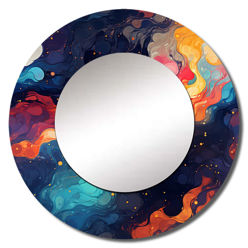 «Rickyia Cosmic Illusion Moody Patterns», miroir mural décoratif abstrait, miroir rond moderne, impression d'art en métal