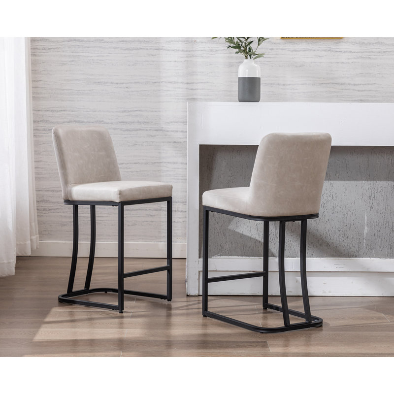 24" Upholstered Counter Stool, PU/Pebble Grey