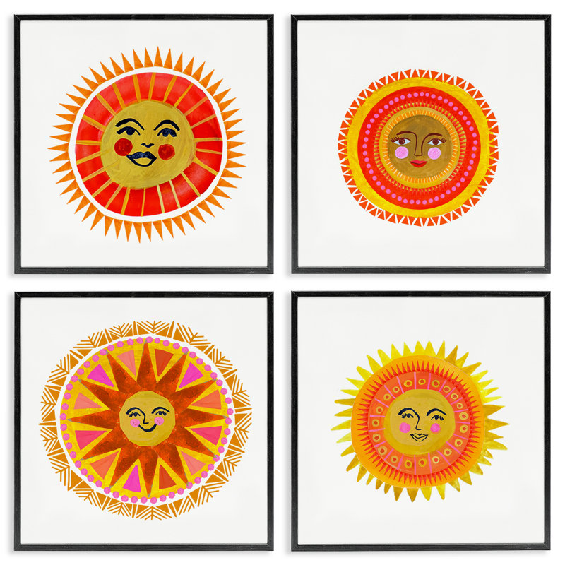 «Warm Happy Suns», ensemble de 4 giclées encadrées, design par Katherine Herrell Studio, 12 x 12