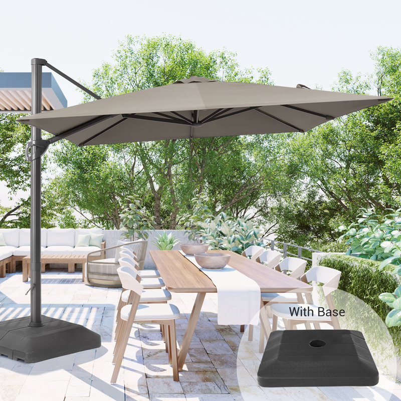 Danashia 120'' x 120'' Rectangular Cantilever Umbrella with Crank Lift , Counter Weights Included, Gray