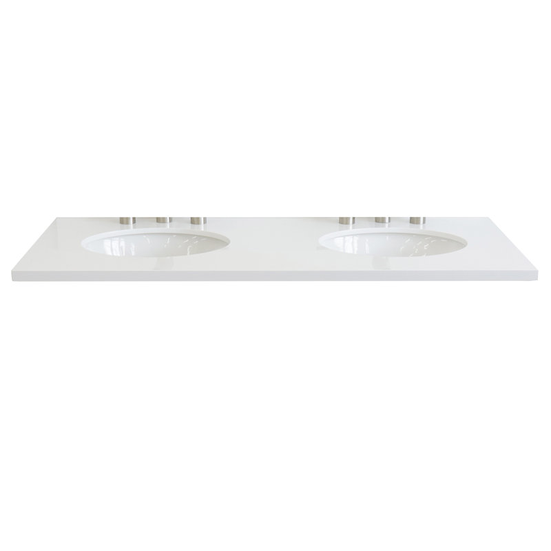 Plateau de meuble-lavabo double 49 po en blanc avec lavabo