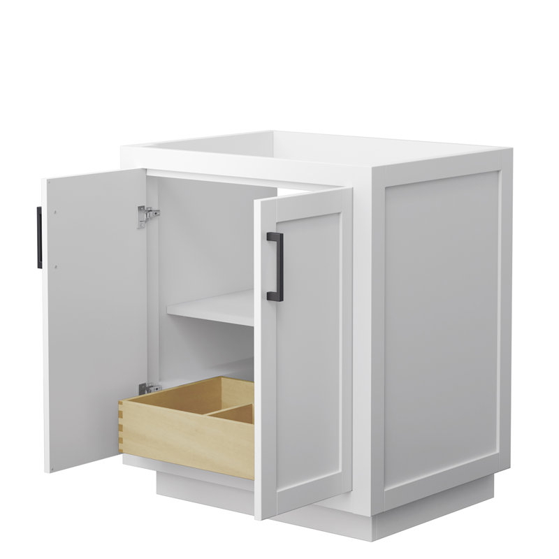 White Matte Black Trim Freestanding Single Bathroom Vanity