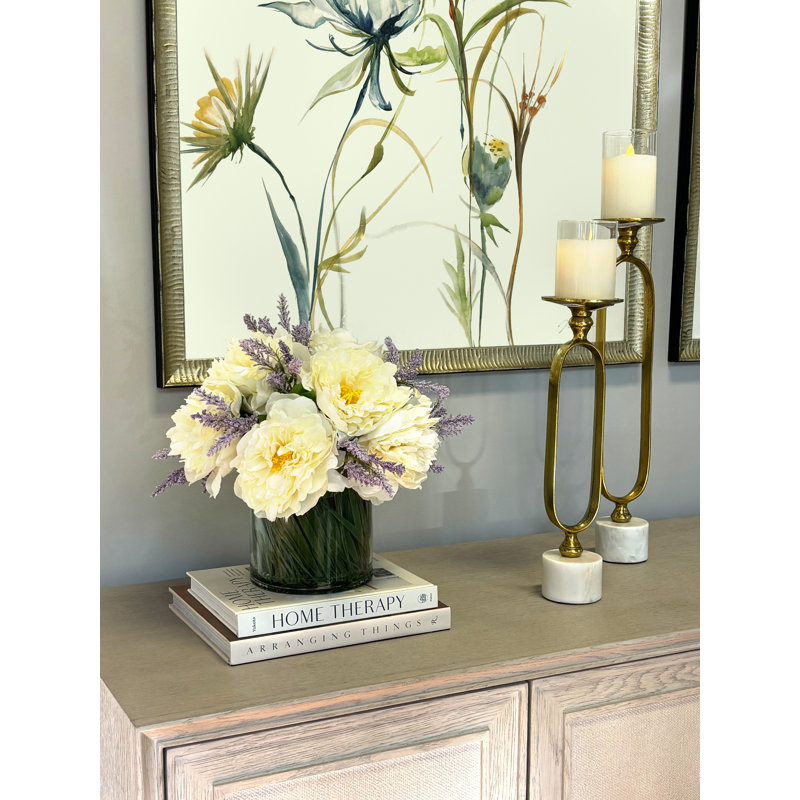 Ferdinand Peony Floral Arrangements in Vase, Purple/Cream