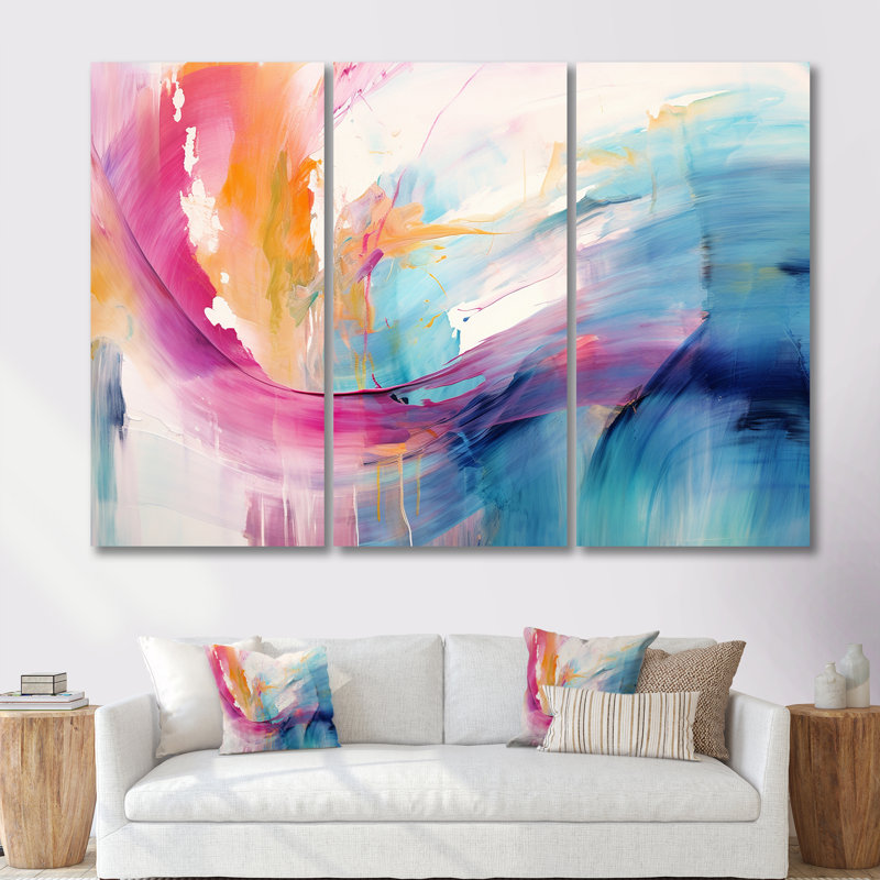 «Vibrant Waves Miami Sunset III - Waves», ensemble de reproduction d'art mural, Toile tendue, H 32 po x l 48 po x P 1 po