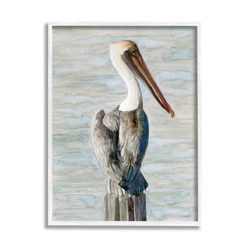 Oiseau aquatique côtier à long bec par Stellar Design Studio - Peinture, Giclée encadrée blanc bord de mer