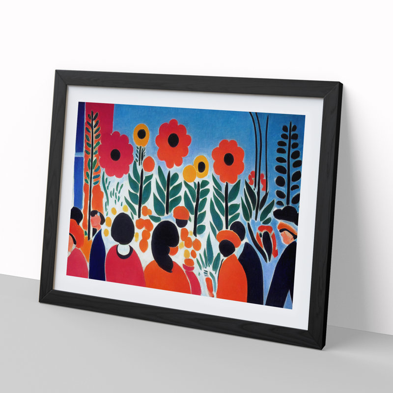 Abstract Flower Market - Single Picture Frame Print, 46cm H x 64cm W x 2cm D, Black