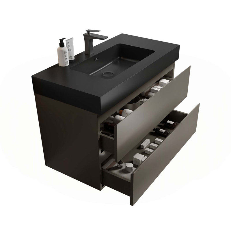Meuble-lavabo moderne avec caractéristiques avancées et design élégant, Gris