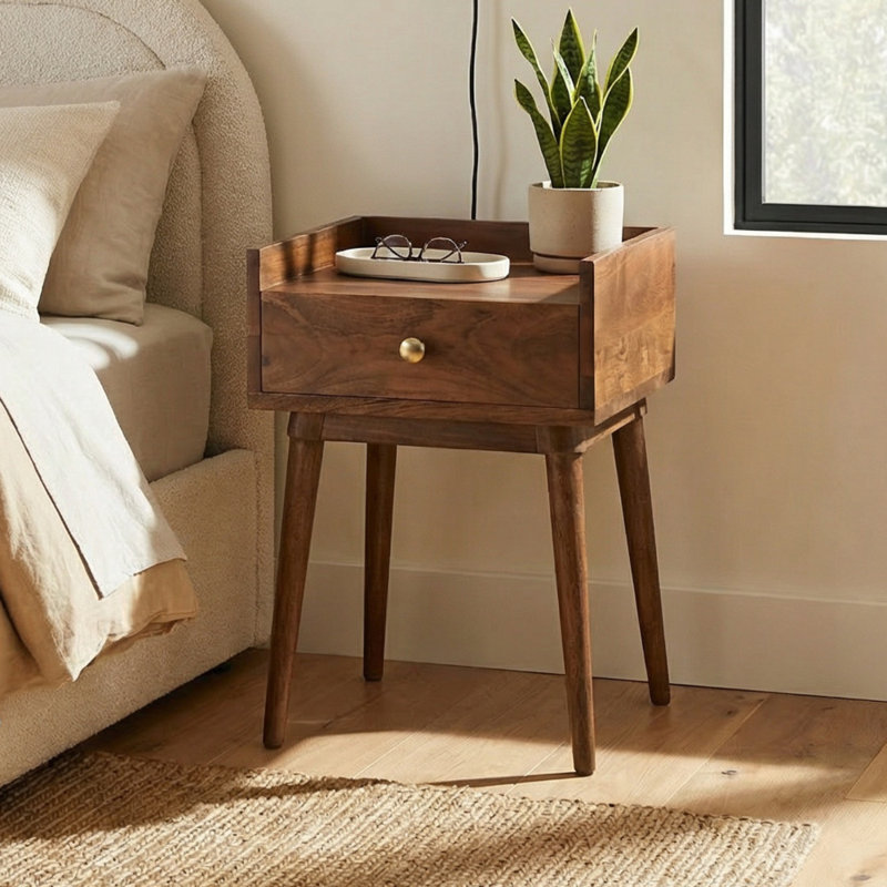 35cm W Solid Wood Bedside Table