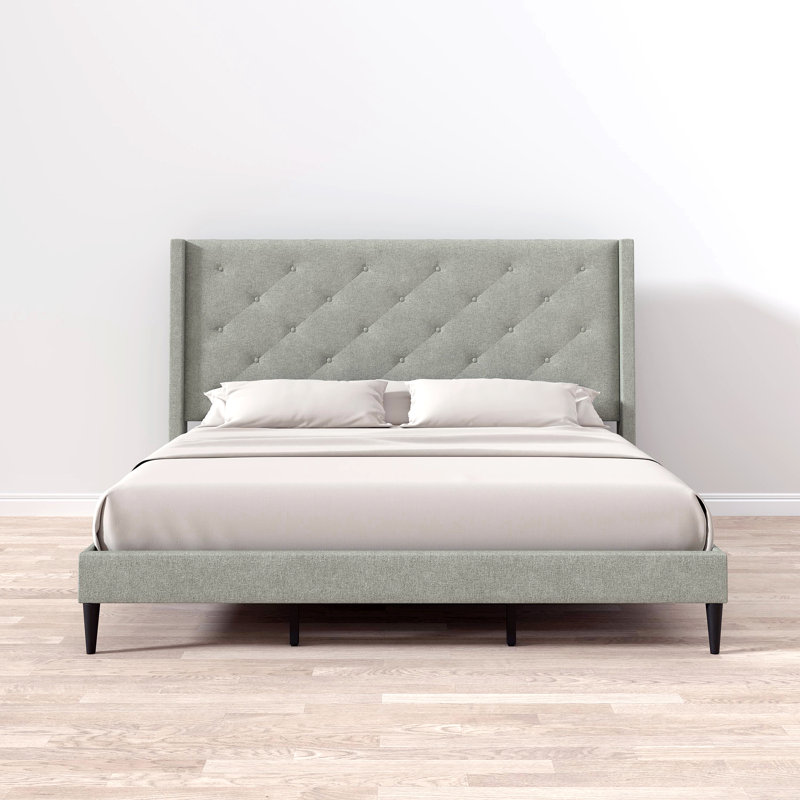 Amiliya Upholstered Wingback Bed, Stone, King
