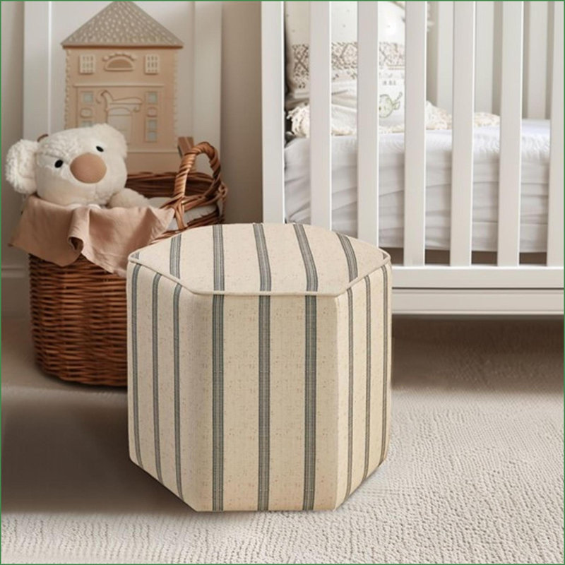 Repose-pieds, accent hexagonal campagnard avec rayures brun clair imprimées | Structure en bois massif | Brun clair brun clair | Bois