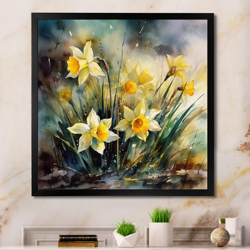 Roziya " Daffodils Elegance II ", Black Picture Framed, 16" H x 16" W x 1" D