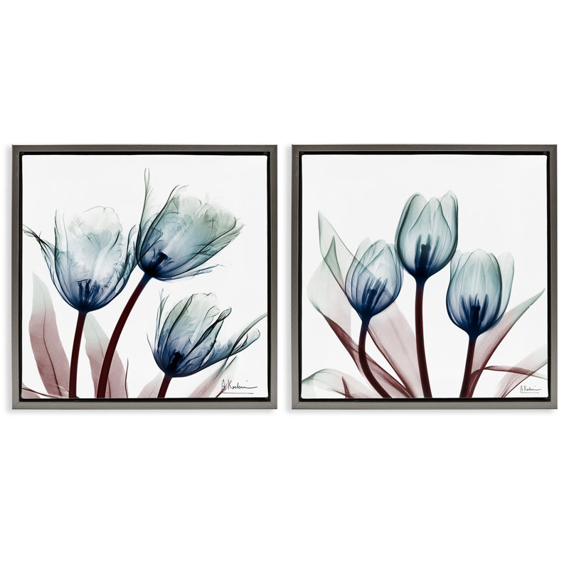 Ensemble de cadres flottants 2 pièces Vibrant Blue Tulips, design par Albert Koetsier, H 18 po x l 18 po
