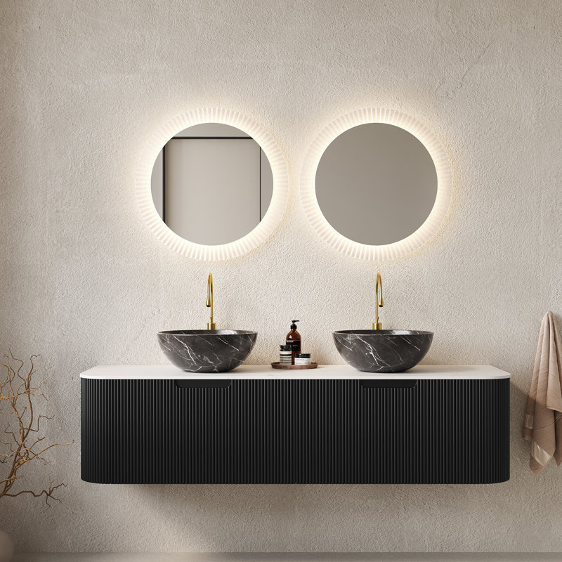 Meuble-lavabo minimaliste moderne Haru avec lavabo, fixation murale et céramique de haute qualité