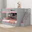 Lit superposé double avec lit gigogne et escalier, lit superposé en bois avec tablettes de rangement et DEL-582931827