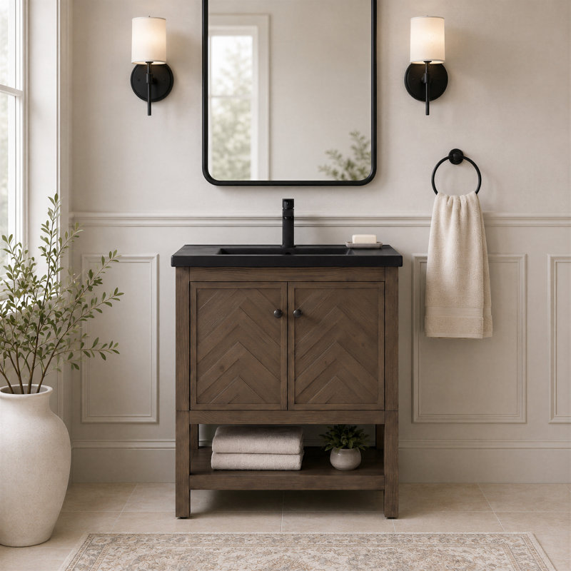 Ensemble de meuble-lavabo simple 30 po Chazden, Cocoa Brown, Cuivre antique, Noir