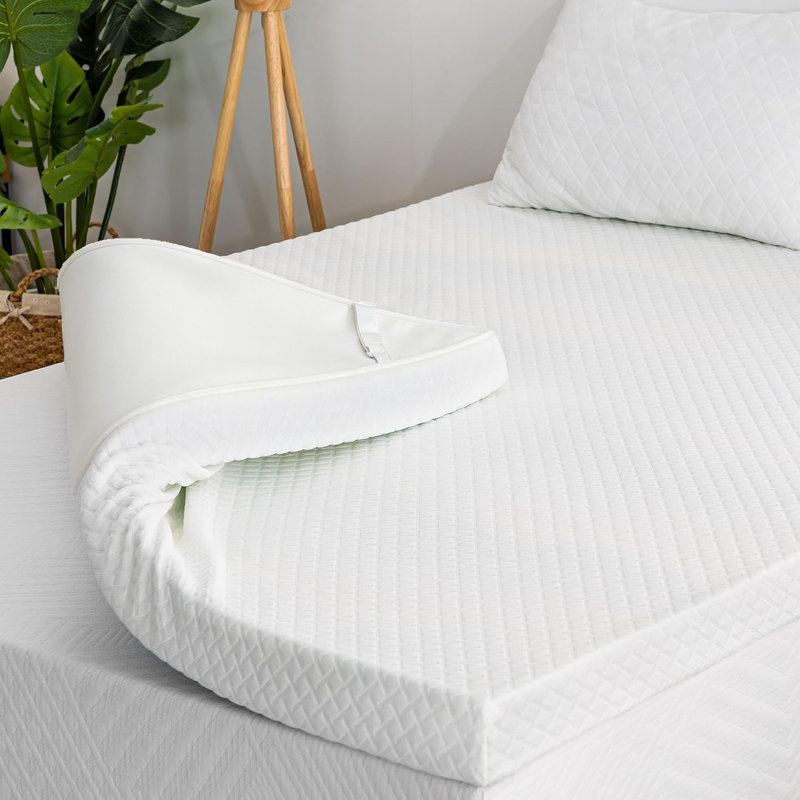 Muniz Foam Mattress Topper, Removable Mattress Cover, High Density Foam Mattress Pad with 4-Corner Non-Slip, 4", Queen