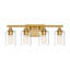 Applique murale de style ferme moderne à 4 lumières, fini or brossé, avec abat-jour cylindriques en verre transparent