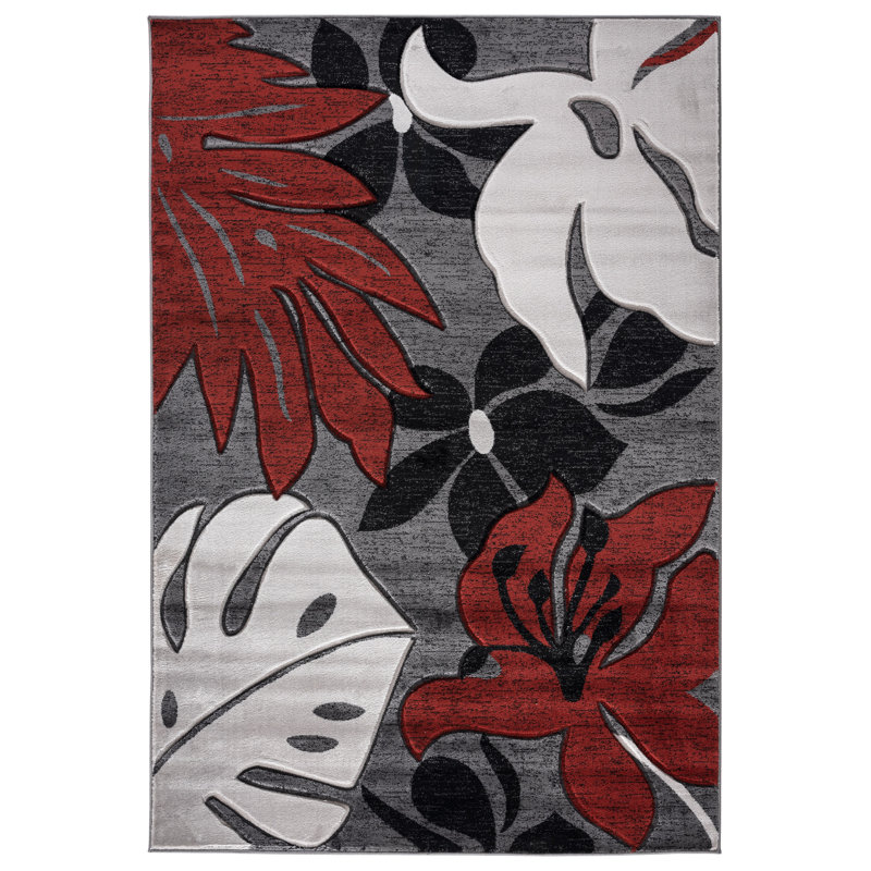 Tapis gris / rouge Shaver, Rectangle 9 pi 6 po x 13 pi 10 po
