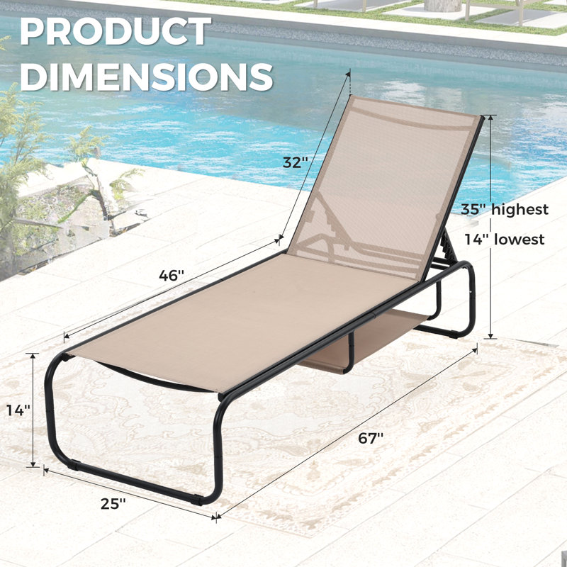 Chaise longue d'extérieur en métal 67 po, Brun
