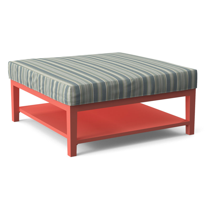 Hammond Square Ottoman, Green and Blue Stripe; 0252-54, Celery Finish
