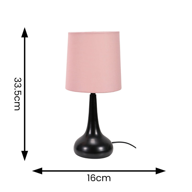 Riorita Pair of Chrome Touch Table Lamps with Fabric Shade and LED Bulbs, Blush Pink, No, Matt Black