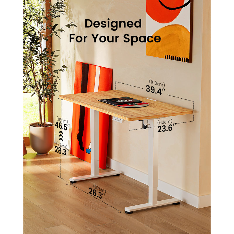 Bureau debout 40 po x 24 po à base réglable en métal, Brun clair / jaune