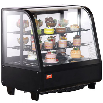 Vitrine réfrigérée, 3,5 pieds cubes / 100 L, 2 niveaux, vitrine de pâtisserie, réfrigérateur commercial avec éclairage DEL, refroidissement TURBO, refroidissement à l'air sans givre, porte coulissante arrière