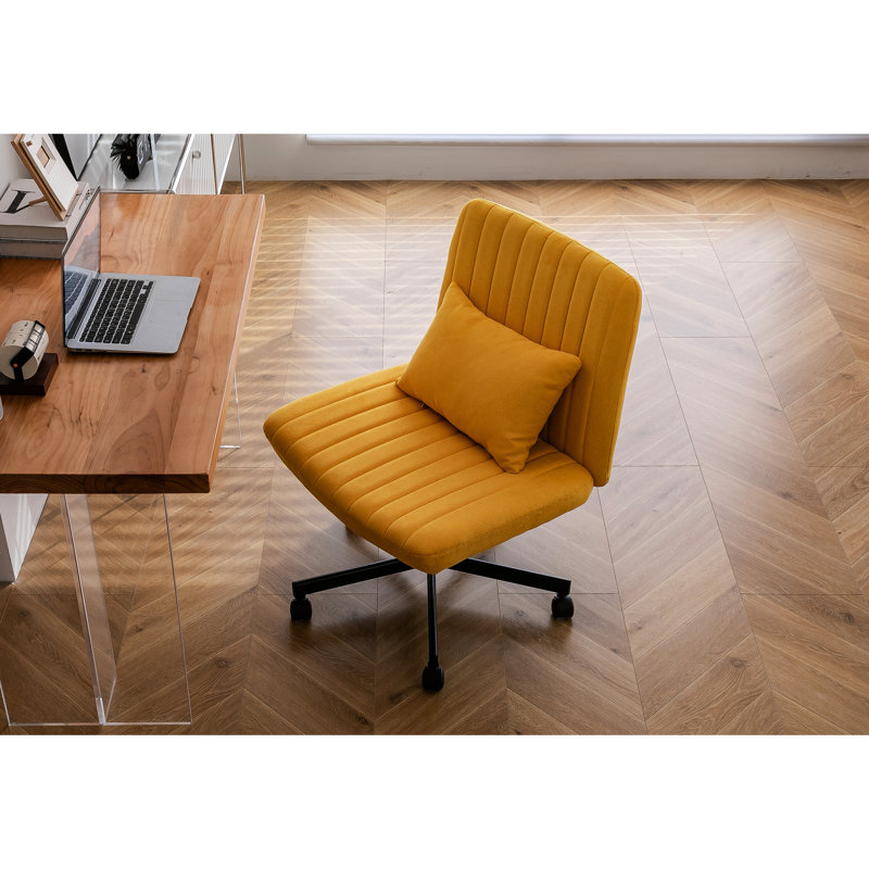 Chaise de bureau jaune avec accoudoirs croisés en lin jaune - polyvalente pour une utilisation à l'intérieur, réglable en hauteur, pivotant sur 360 ° et avec fonction d'inclinaison