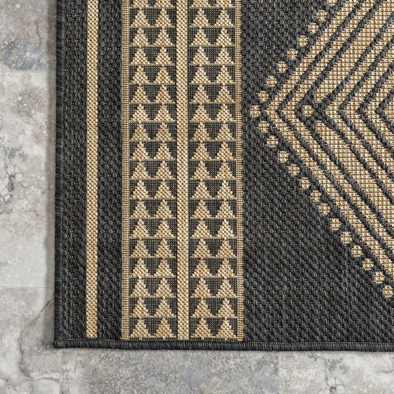 Tribal Indoor/Outdoor Area Rug, Rectangle 2' x 3', Dark Gray/Ivory