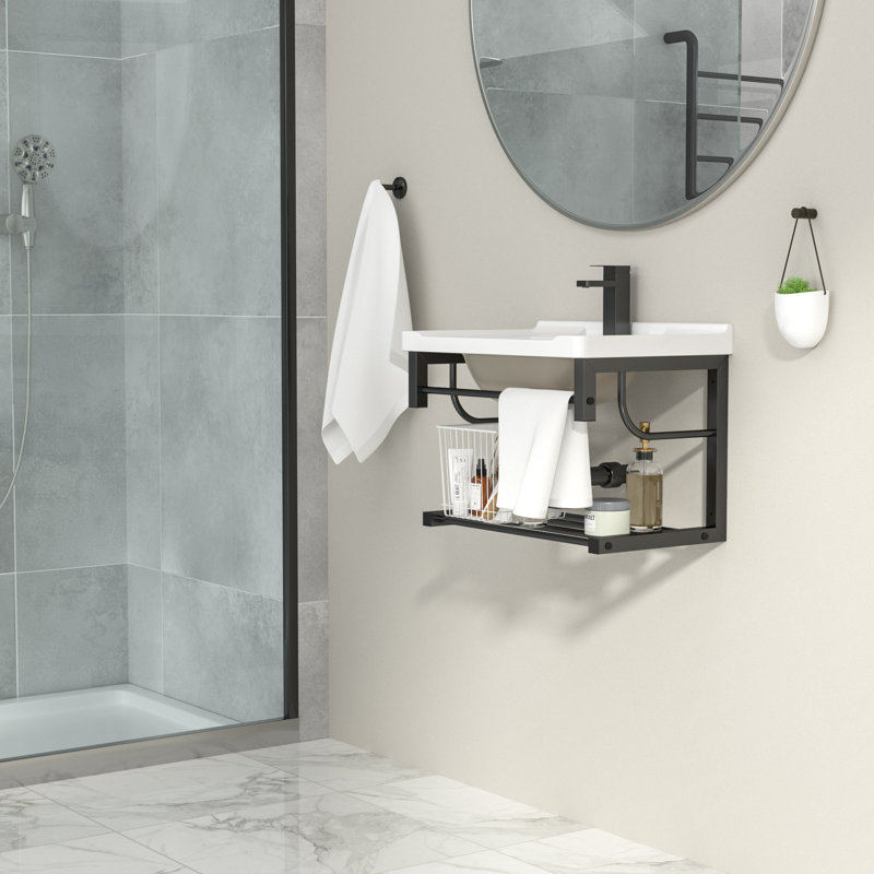 Lavabo de salle de bain mural avec support à serviettes L 23,75 "x l 15,75"