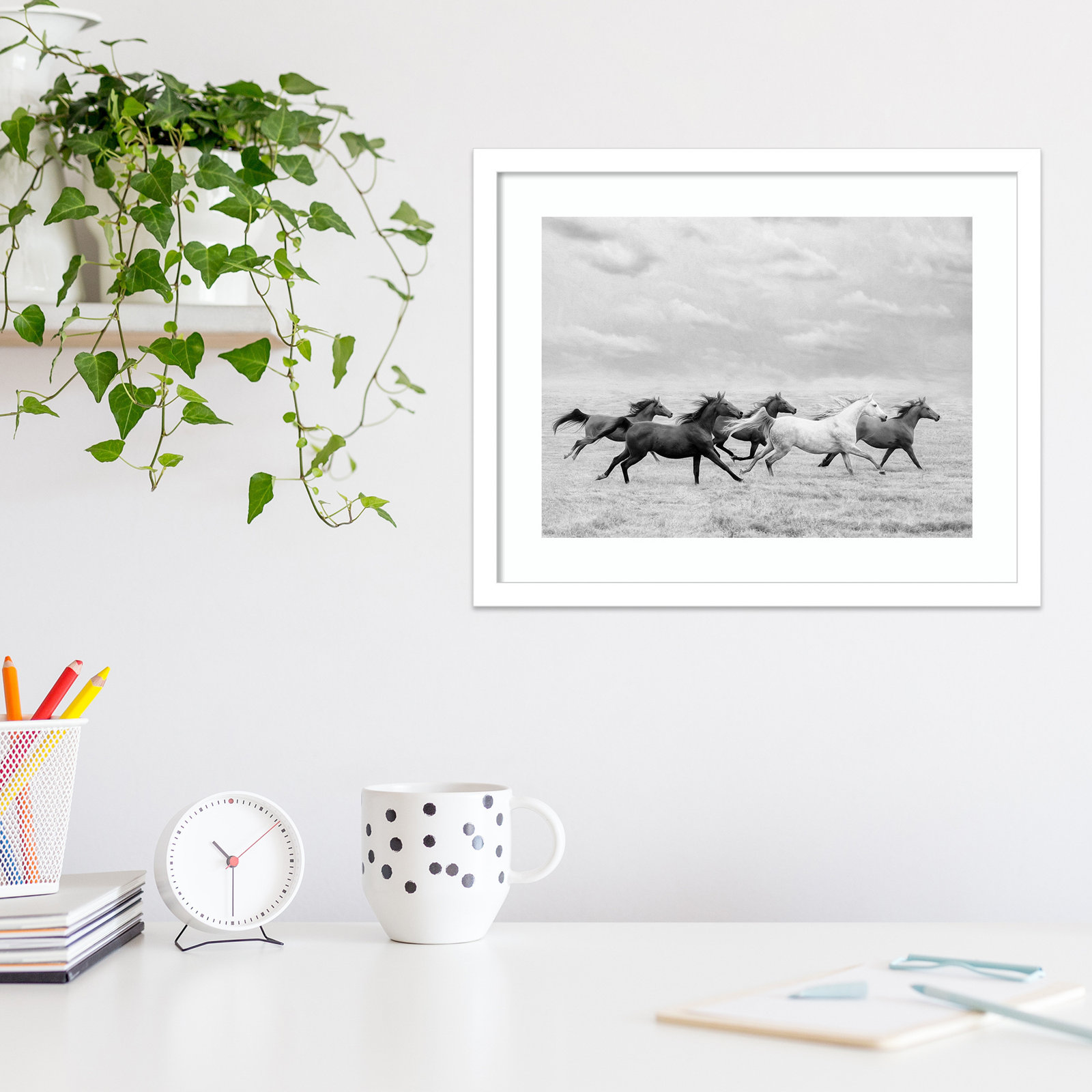 Horse Run I by PHBurchett, White, 15" H x 18" W