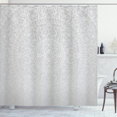 East Urban Home Grey and White Shower Curtain Oriental Design Grey