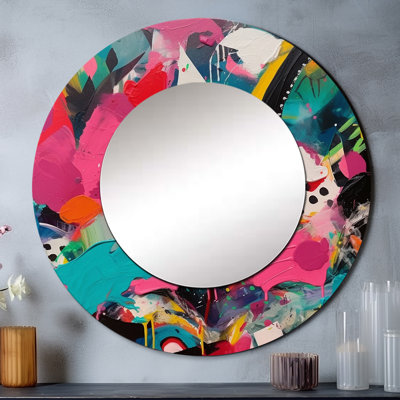 Rose et turquoise abstrait Enigma II - miroir abstrait, miroir mural décoratif moderne, impression d'art en métal
