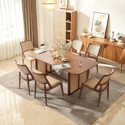 Rattan solid wood dining table set