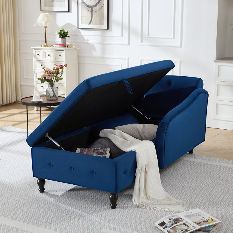 Maci 74"L Oversized Upholstered Velvet Storage Deep Seat Chaise Lounge with Hidden Storage, Right Hand Facing, Blue