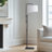 Leo 72" Modern Height-Adjustable LED Floor Lamp with Black Finish, Black Marble Base, and White Drum Shade, Bulb Included