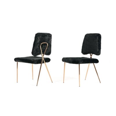 Faux Fur Upholstered Metal Side Chair in Black -  Everly Quinn, 4545E4A46E4D473A899728A53664876E