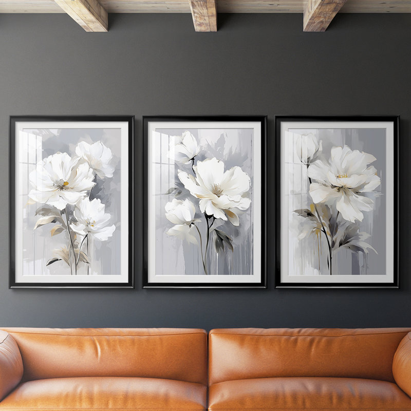 FLORAL Series CDXL III - Impression encadrée de qualité supérieure sur mesure mat - 3 pièces, Noir, H 21 po x l 30 po