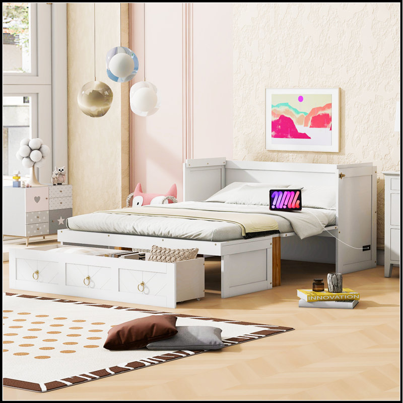Lit escamotable peu encombrant avec port USB et grand tiroir, parfait pour la vie moderne et un rangement efficace.