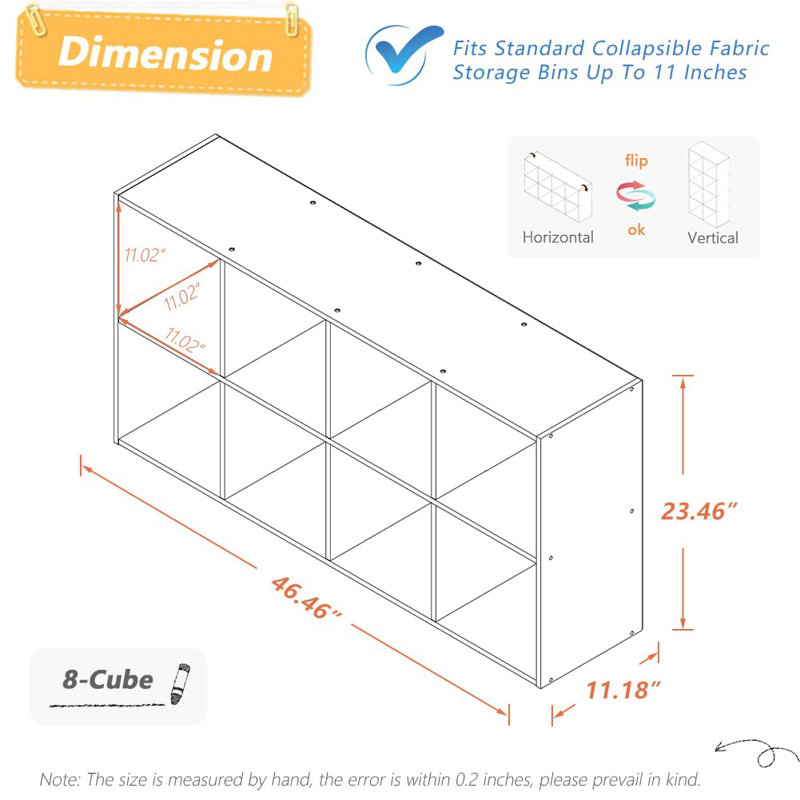 8-Grid Cube Storage Bookcase, Simple Compartment Open Bookshelf, Oak Colour