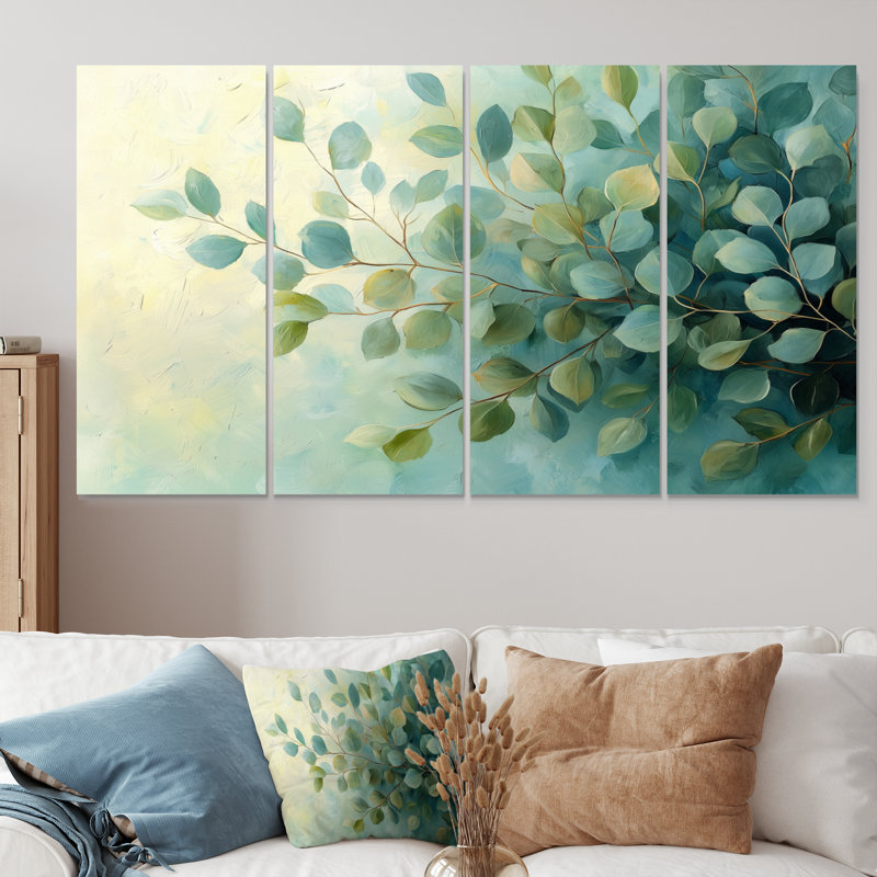 «Eucalyptus Leaves Dance Of The Foliage I» - ensemble de décorations murales traditionnelles, H 32 po x l 64 po, 4