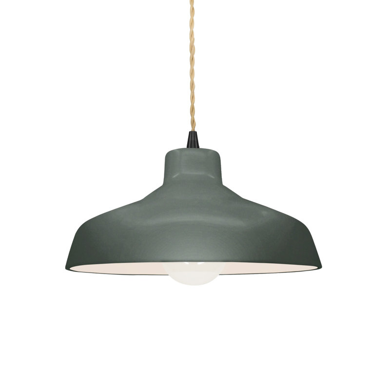 Luminaire suspendu à 1 lumière Aschwin - DEL intégrée, Étain, vert, Noir mat, H 5,5 po x l 11,5 po x P 11,5 po