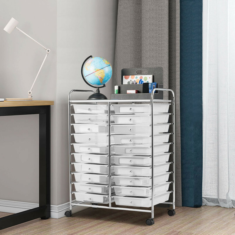 Clear 20-Drawer Rolling Organizer Cart with Chrome Frame